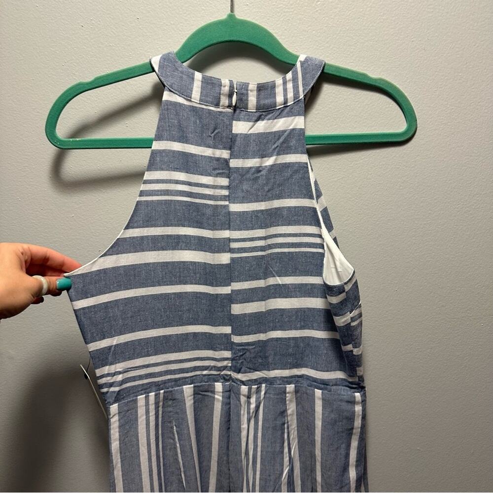 Express white/blue cotton blend striped wide leg high neck jumpsuit NWT Size S - Picture 8 of 9